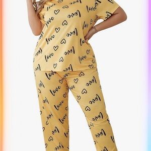 Women's Plus Size Short Sleeve Top And Pants Cute Pajama Lounge Set